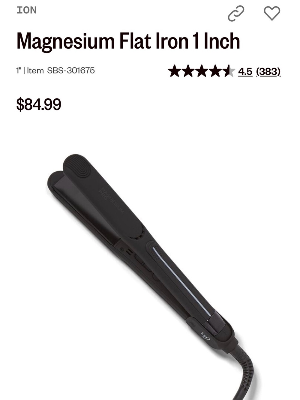 Magnesium 1" Flat Iron - Black